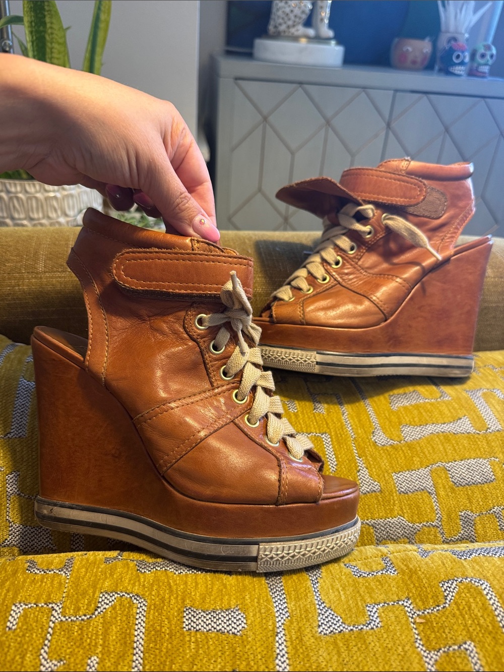 Ash Wedge Lace-Up Sandal - Cognac Brown